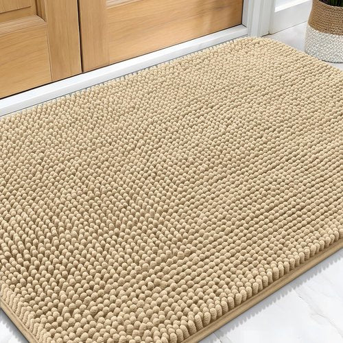 OLANLY Dog Door Mat - Absorbent Non-Slip Chenille Mat for Muddy Paws | 32x20 Inches, Beige