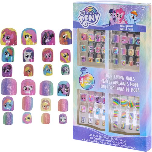 My Little Pony - Townley Girl 48 Pcs Press-On Nails Artificial False Nails Set for girls, kids with Pre-Glue Full Cover Acrylic Nail Tip Kit, Ages 6+ for Parties, Sleepovers and Makeovers