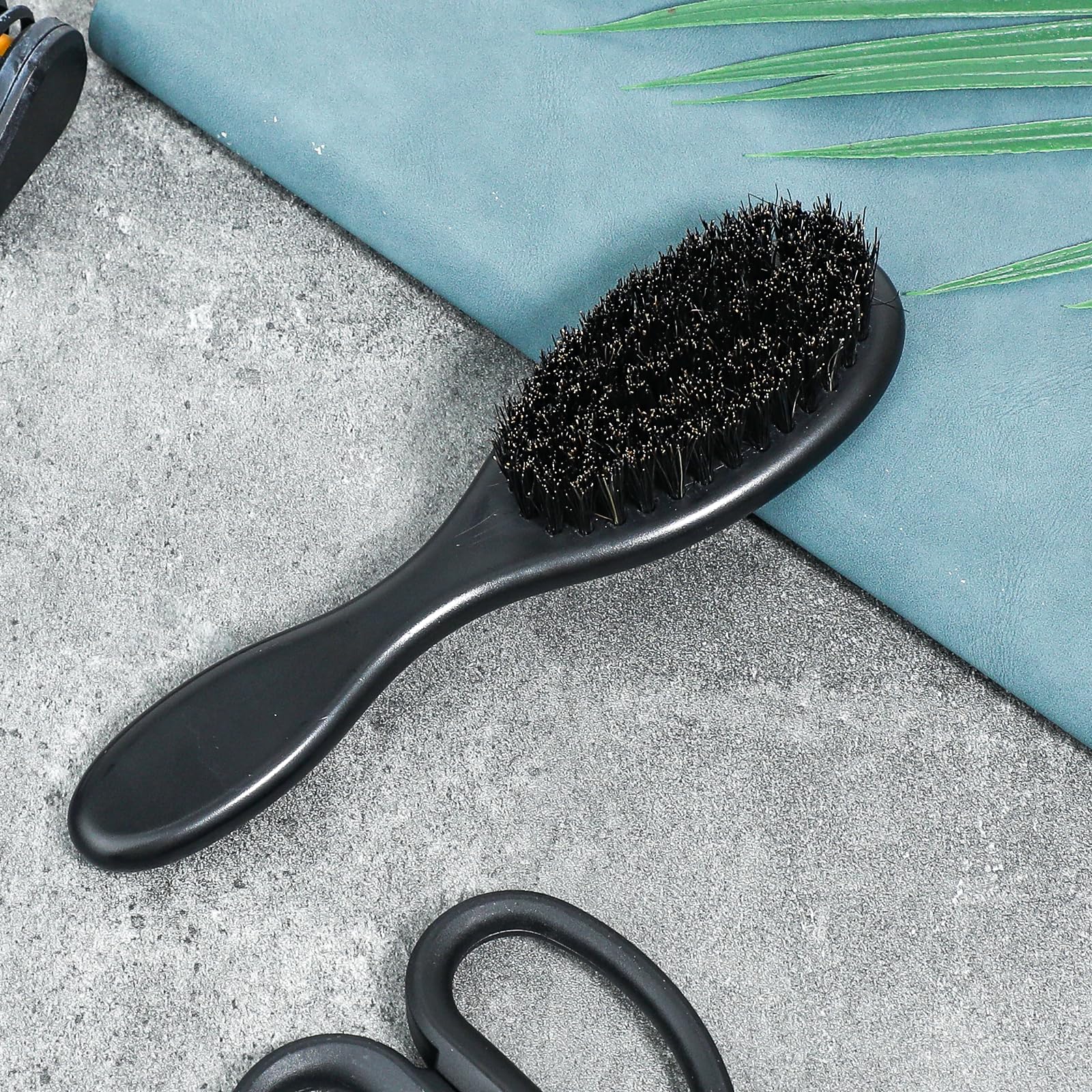 FAIRY CORA Barber Brush Set, 2 PCS Beard Styling Brush with Soft Bristles, Neck Duster and Cleaning Brush for Men's Grooming, Professional Grooming Tools with Sturdy ABS Handle, Black