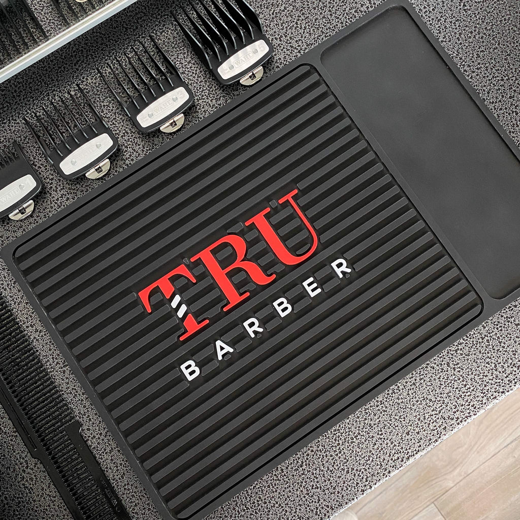 TRU BARBER MAT (Black/Red) Flexible PVC Station Mat, Professional Mat, Salon and Barbershop Work Station Pads, Beauty Salon Tools Hairstylist, Counter mat for Clippers, Anti Slip