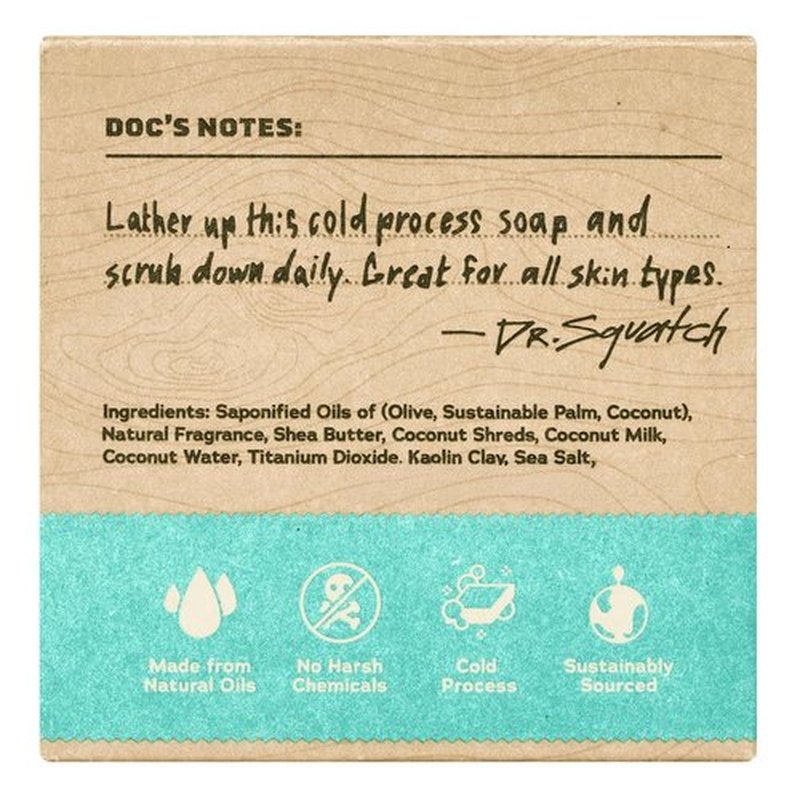 Dr. Squatch Natural Men’s Bar Soap - Cold Process Coconut Castaway Soap Bar - 5 oz, 3-Pack