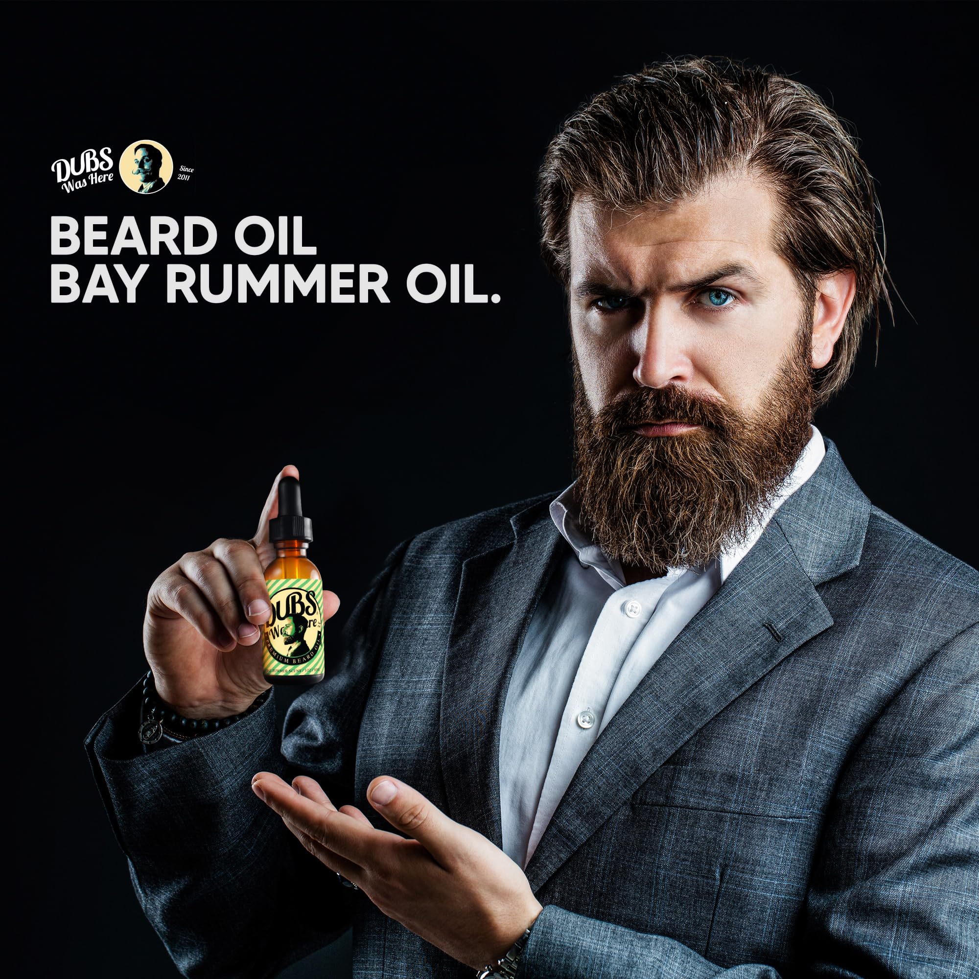 Dubs Was Here Beard Oil | Natural Moisture & Beard Softener | Relieve Beard Itch | Mens Hair Growth Oil | Natural Shine Beard Growth Oil Mustache Gifts for Men | Bay Rummer Scent | 1 Ounce