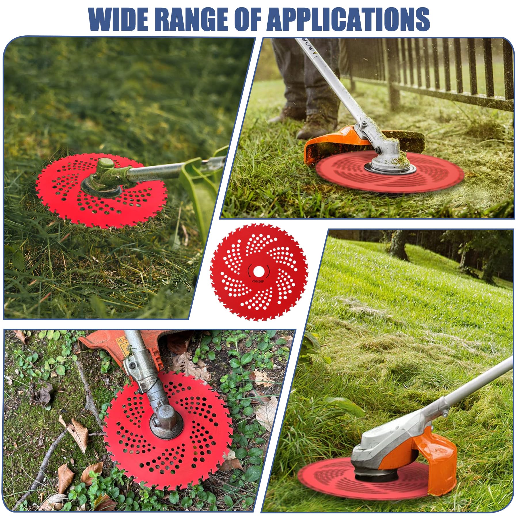 RAHQHD 2 Pack 9" x36T Carbide Tipped Tip Brush Cutter Weed Eater Blades with Universal Adapter Kit for Brush Cutter, Trimmer, Weed Eater, Compatible with Husqvarna, Stihl, Fsx, and More