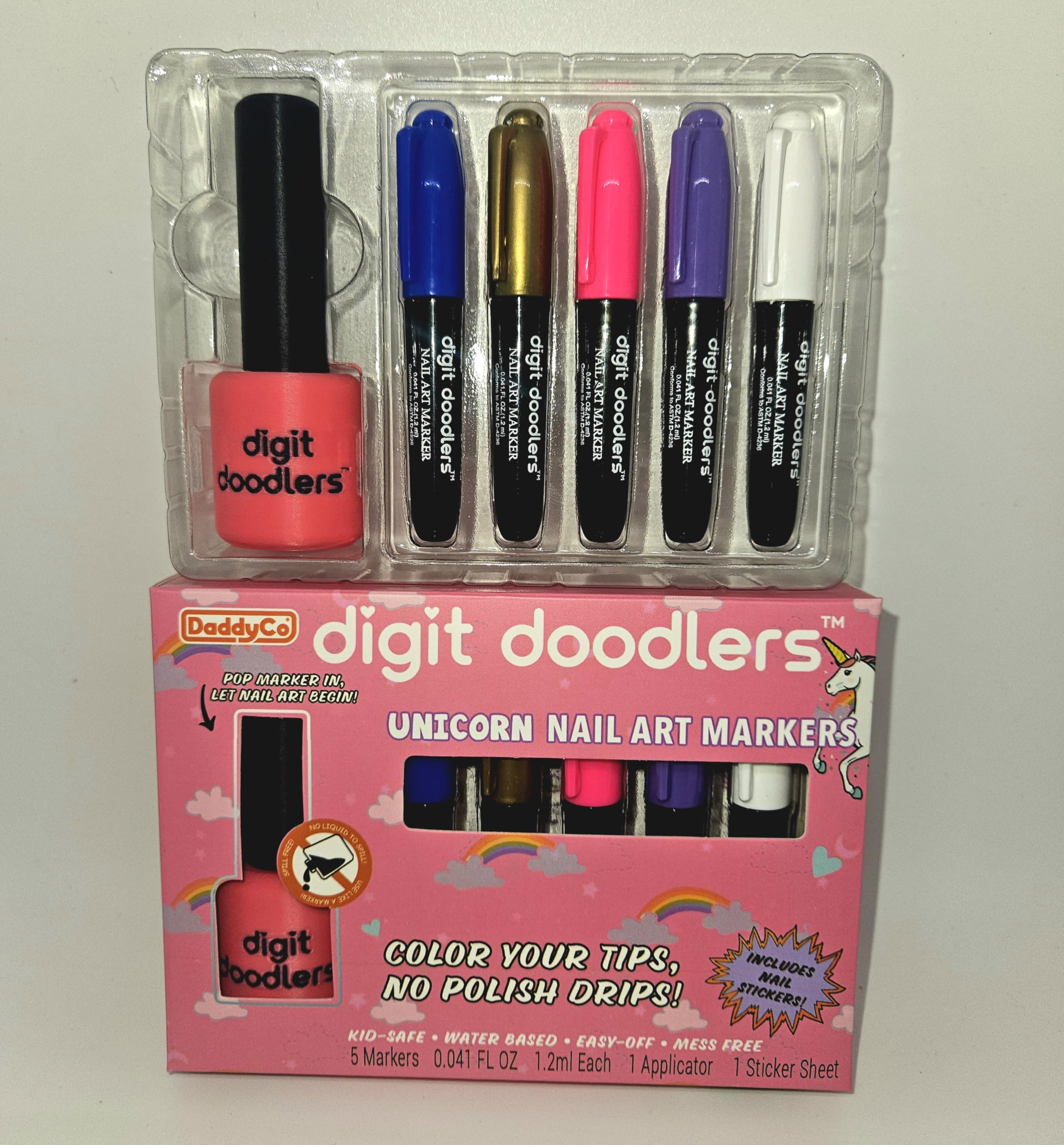 Unicorn Kids Non-Toxic Nail Art Markers With Nail Polish Bottle Applicator And Stickers DaddyCo Is A US Veteran Owned Company