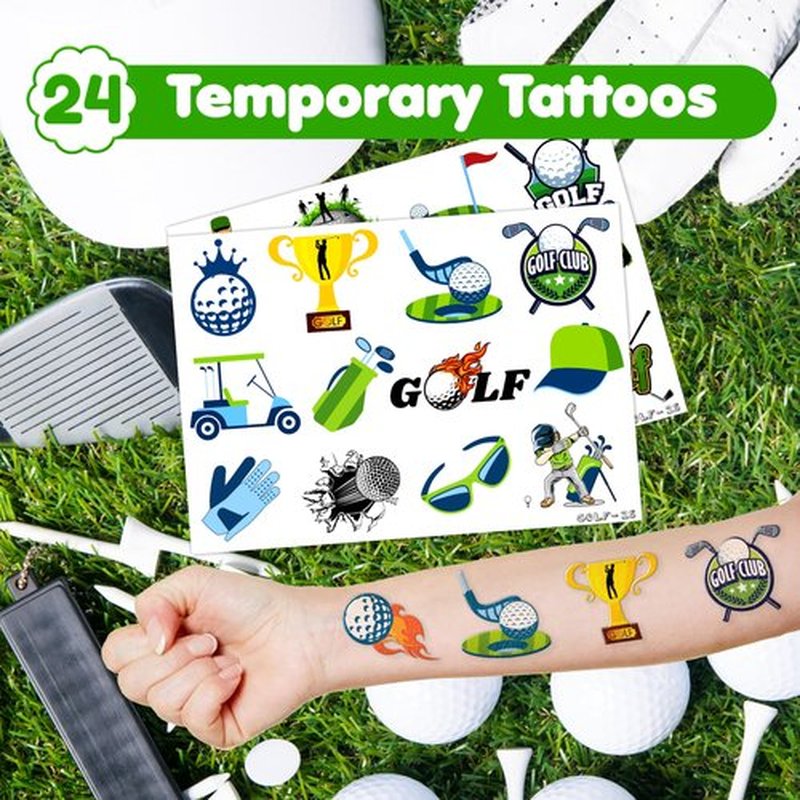 48PCS Golf Party Set 24PCS Temporary Tattoos & 24PCS Slap Bracelets Fun Golf-Themed Birthday Supplies, Baby Shower Gifts, Classroom Rewards & Party Decorations for Kids (Boys & Girls)