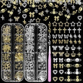 144 Pcs Silver Gold Nail Charms Y2K, 3D Butterfly Bows Planet Nail Gems Charms, Heart Cross Star Metal Nail Jewelry Charms for Nails Art Design DIY Accessories