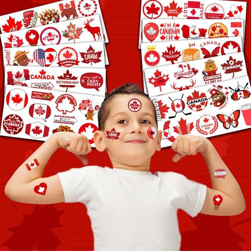 Canada Temporary Tattoos Happy Canada Day Party Decorations Favors Supplies Themed Cute Stickers 10 Sheets 100 PCS Gifts for Baby Girls Boys Class School Carnival