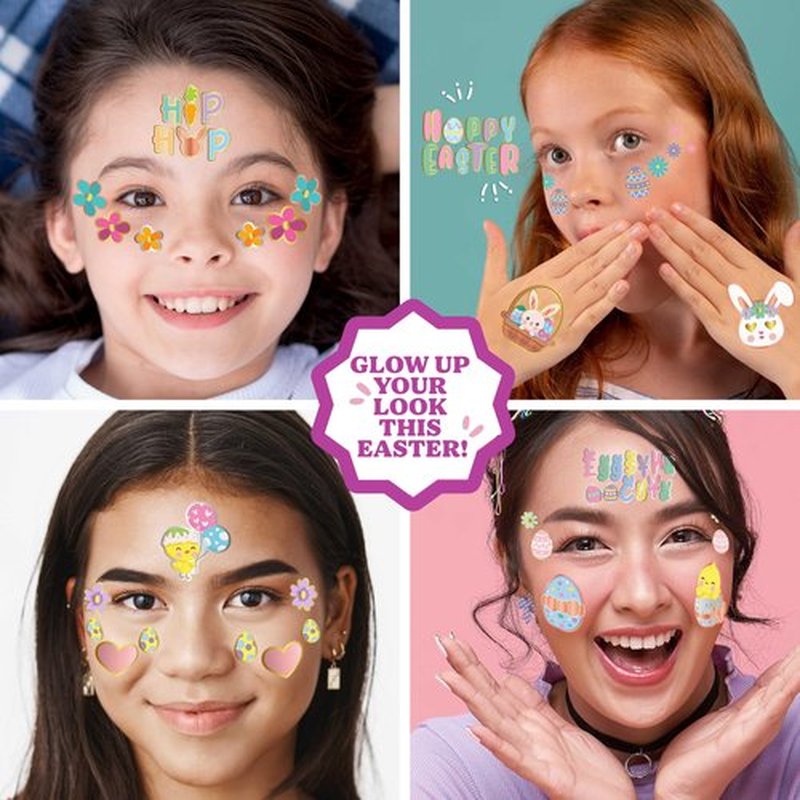 Easter Temporary Tattoos for Kids 100 Metallic Easter Tatoos, Easter Trinkets Non Candy Easter Egg Fillers Stuffers Bulk Giveaways Easter Basket Religious Goodie Bags Toys, Class Prize Party Favors