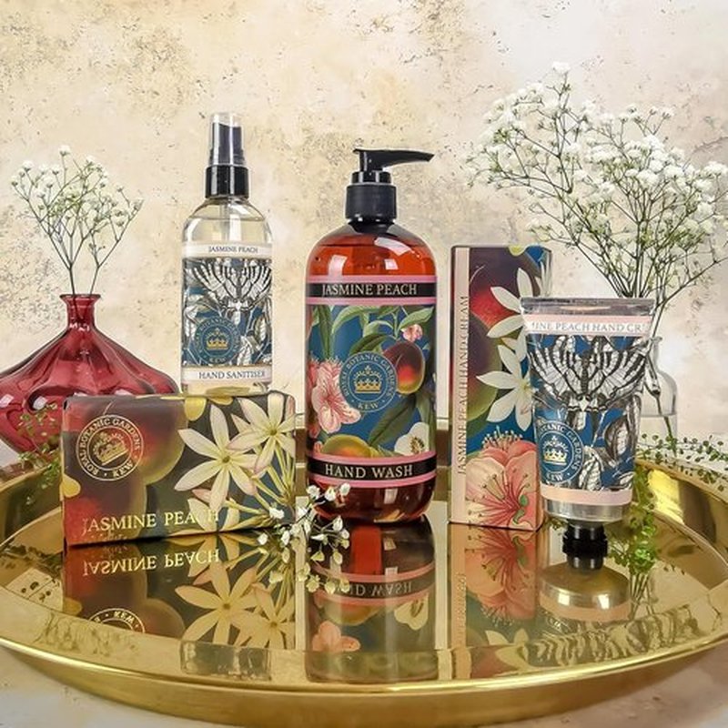 The English Soap Company | Kew Gardens Luxury Hand & Body Wash - Refreshing Vitamin E & Aloe Vera, Jasmine Peach Scent, 17 fl oz