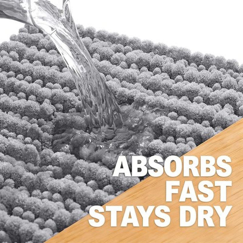 OLANLY Bathroom Rug Mat - Soft, Absorbent Chenille | Non-Slip Rubber Backing, 30x20, Grey
