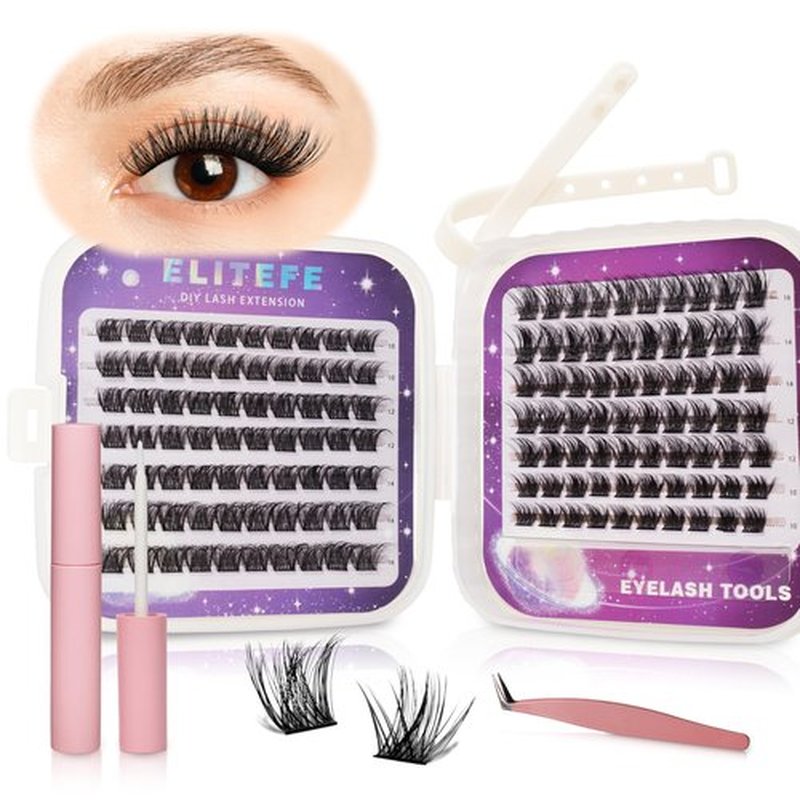 Elitefe Lash Extension Kit DIY Lash Clusters Kit Eyelash Extensions Individual Lashes Extensions with (Bond,Seal,Tweezers,132Pcs,Pixie,0.07D,10-16mm)