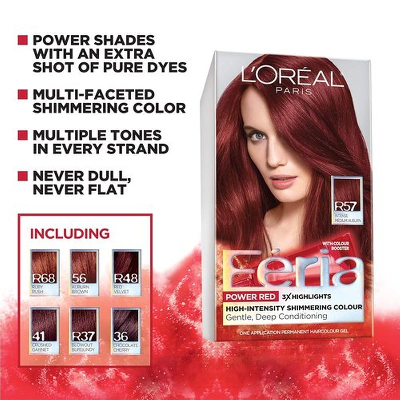 L'Oreal Paris Feria Hair Color - R48 Intense Deep Auburn Permanent Dye Kit | Pack of 2