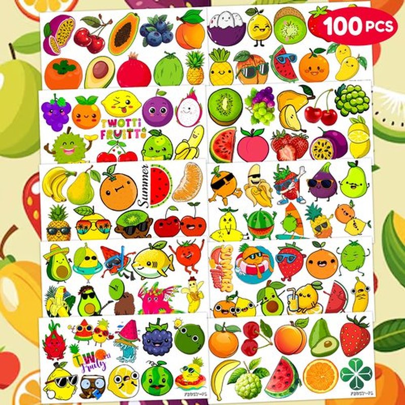 100 PCS Yellow Lemon Birthday Party Decorations Supplies Favors Lemonade Pink Small Lemon Summer Spring Fruit Decor Stickers Temporary Tattoos For Girls Boys Gift School Prizes Rewards (Fruit)
