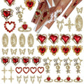 Gold Nail Charms - 40PCS 3D Gold Bows, Red Rhinestones & Cross Virgin Mary Charms for Y2K Nail Art | Birthday Gifts, DIY Manicure Supplies (Cute Metal & Rhinestone Mix)