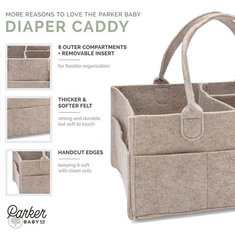 Parker Baby Diaper Caddy - Stylish Nursery Storage Bin & Car Organizer for Diapers - Oatmeal, Regular Size