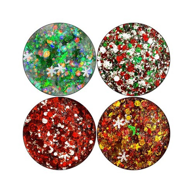 Christmas Body Glitter Gel SUPGIFT 4 Colors 8.5oz Holographic Chunky Mermaid Iridescent Laser Liquid Star Flower Leaf Sequins for Makeup Face Eyeshadow Hair with Spoon