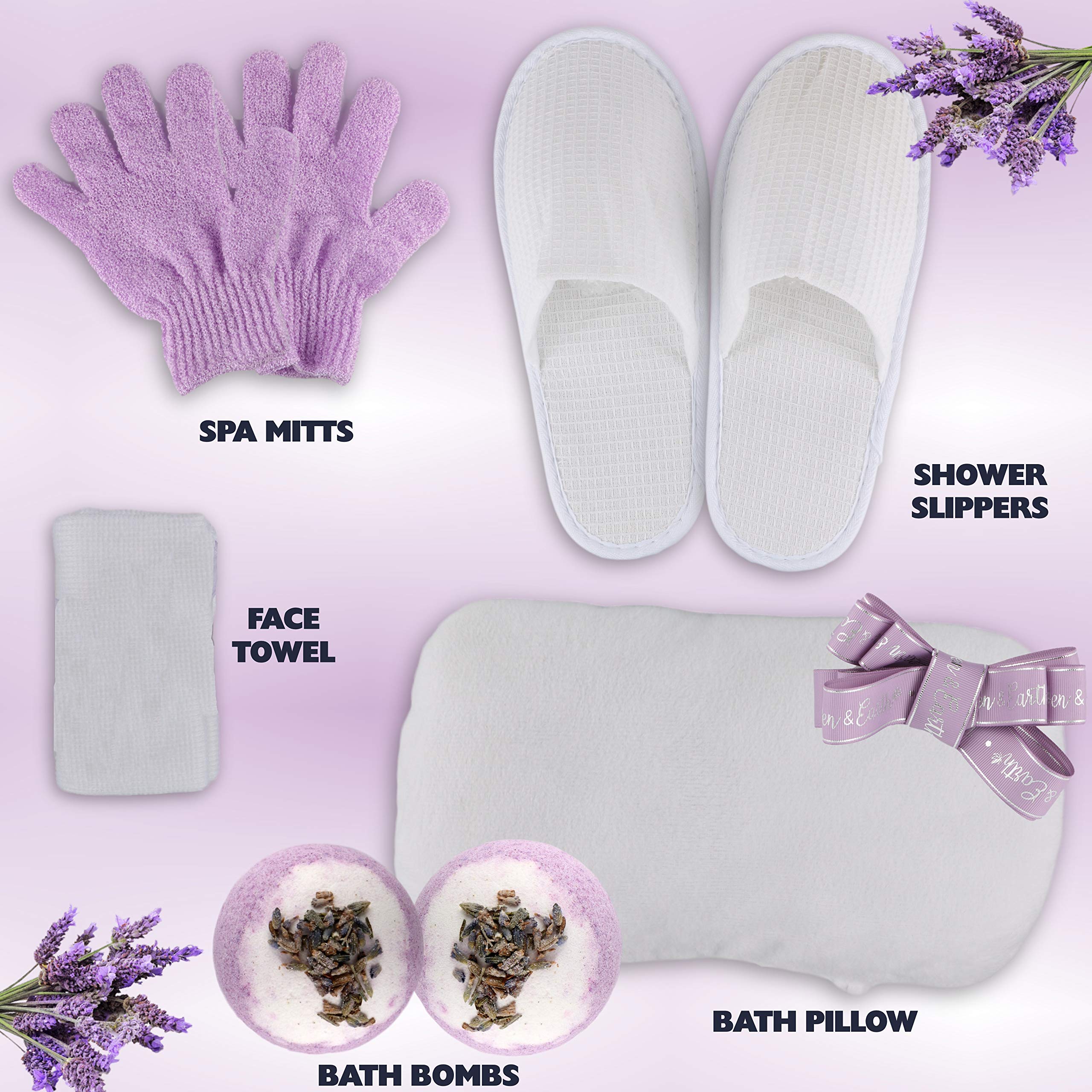 Valentines Gift Baskets for Women Spa Day! Natural Lavender Chamomile Spa Bath Sets for Women Gift Infused with Essential Oils. Sulfate Free Lavender Bath Set Spa Gift Set