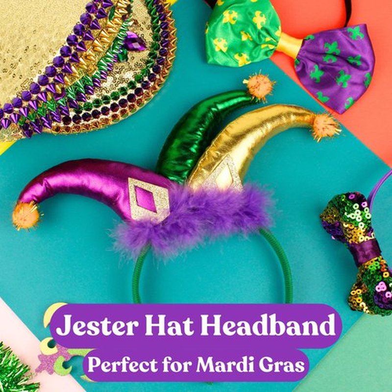 Needzo Mardi Gras Headband, Purple Green and Gold Carnival Custume Accessory, Jester Hairband for Themed Party, One Size Fits Most (Jester)