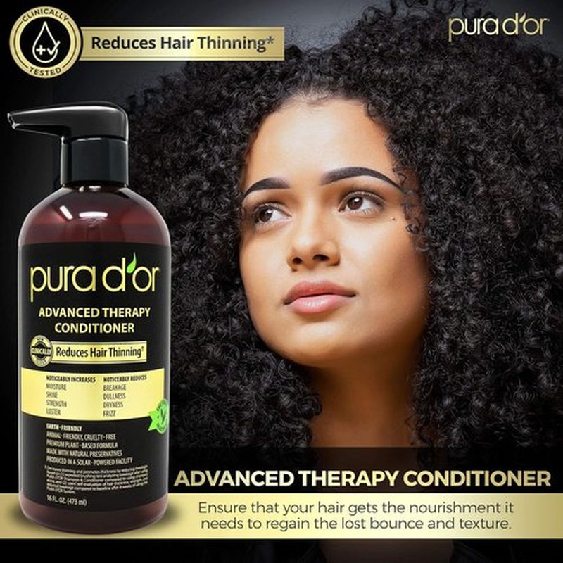 PURA D'OR Advanced Therapy Conditioner - Moisture, Strength & Volume Boost | 16oz, Sulfate-Free, Argan Oil & Biotin for All Hair Types
