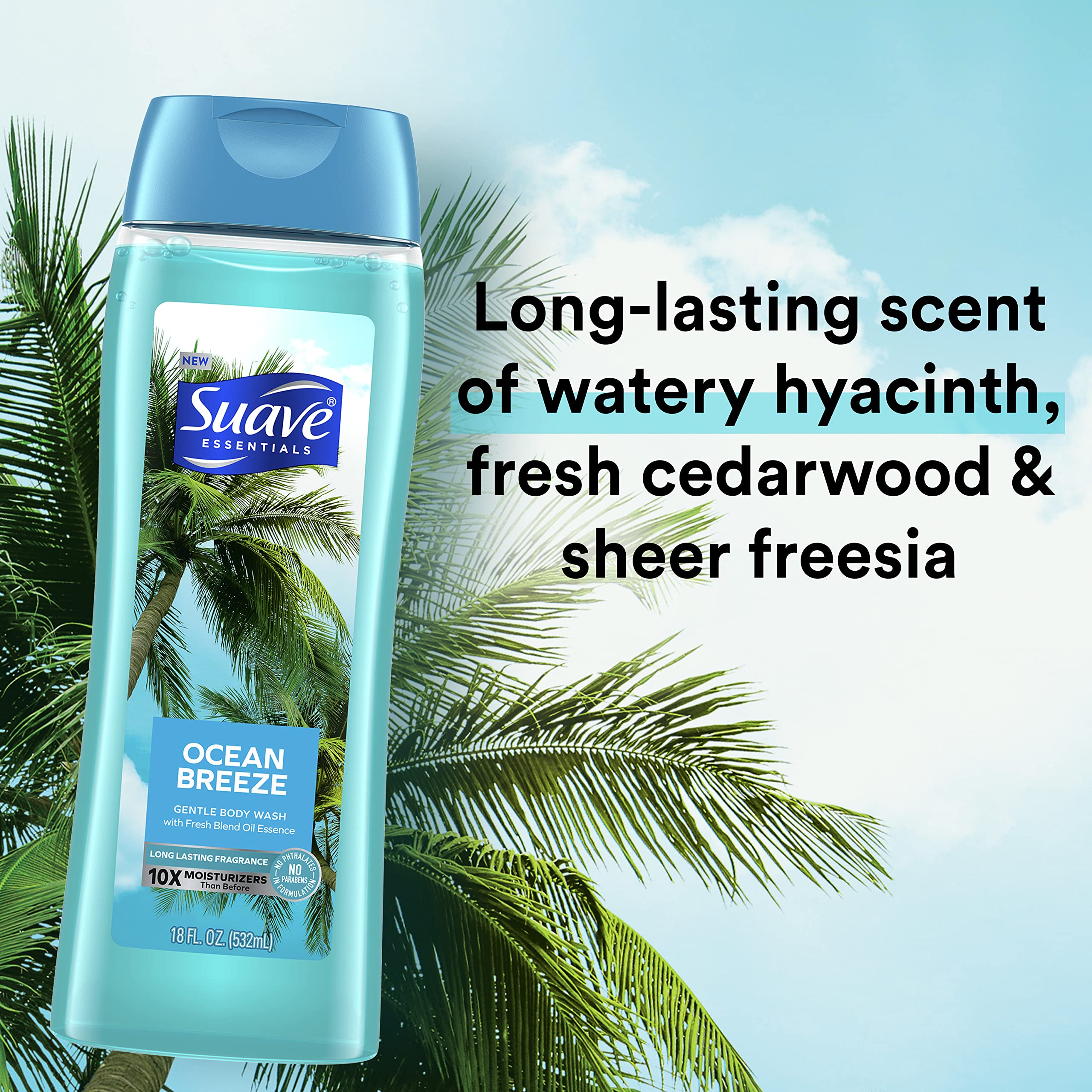 Suave Essentials Gentle Body Wash Ocean Breeze With a Fresh Oil Blend Essence Infused with Vitamin E & Algae Extract 18 oz