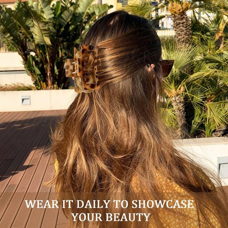 6 PCS 4.1 Inch Large Claw Clips for Women Girls, Big Tortoise Shell Rectangle Hair Clips for Thick/Long/Curly Hair, Strong Hold Square Claw Clip Non Slip Banana Jaw Clips Hair Accessories