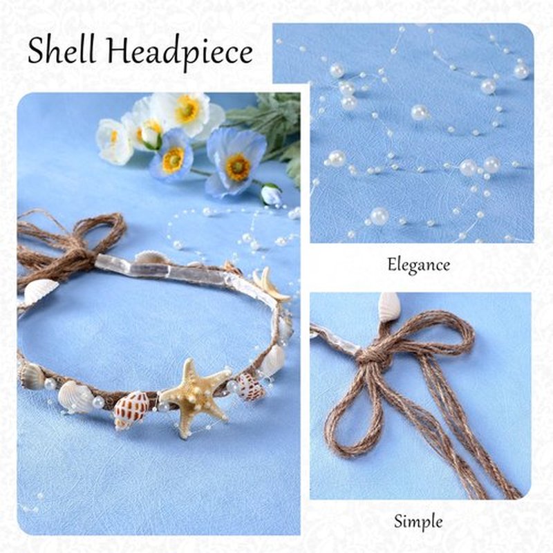 PartyforU Seashell Crown Mermaid Headpiece - Handmade Starfish Headband Shell Crown with Pearls Mermaid Accessory for Beach Wedding Bride Bridesmaid Bridal Shower