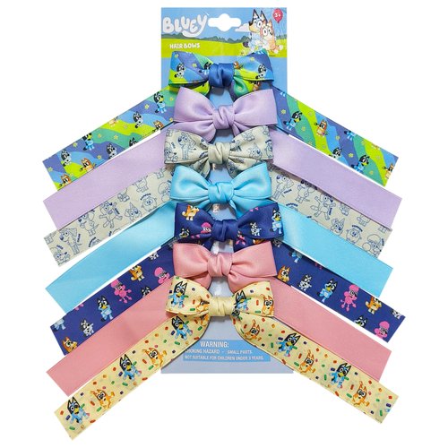 Bluey Printed Long Tail Hair Bow Set for Girls – 7-Pack Printed Bows with Alligator Clips – Cute Hair Accessories for Kids Ages 3+
