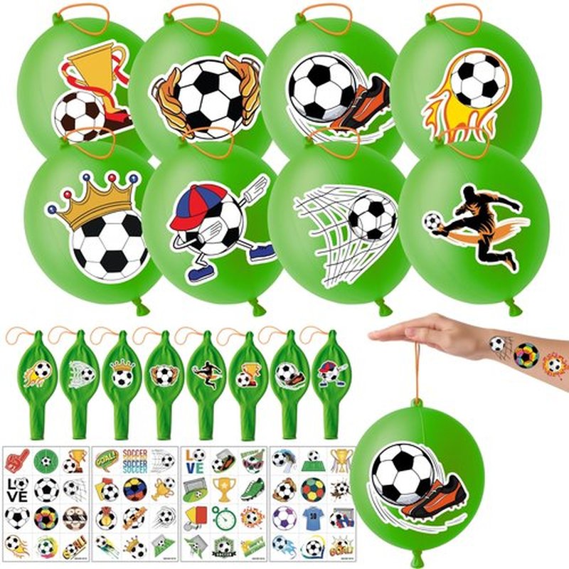 72 PCS Soccer Party Favors – 48 Pre-Cut Temporary Tattoos & 24 Soccer Punch Balloons Themed Birthday Party Decorations Supplies Favors Gifts, Goodie Bag Fillers, Classroom Rewards