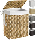 SONGMICS Laundry Hamper - 23.8 Gallon Synthetic Rattan Basket with Lid & Handles | Foldable, Goose Yellow