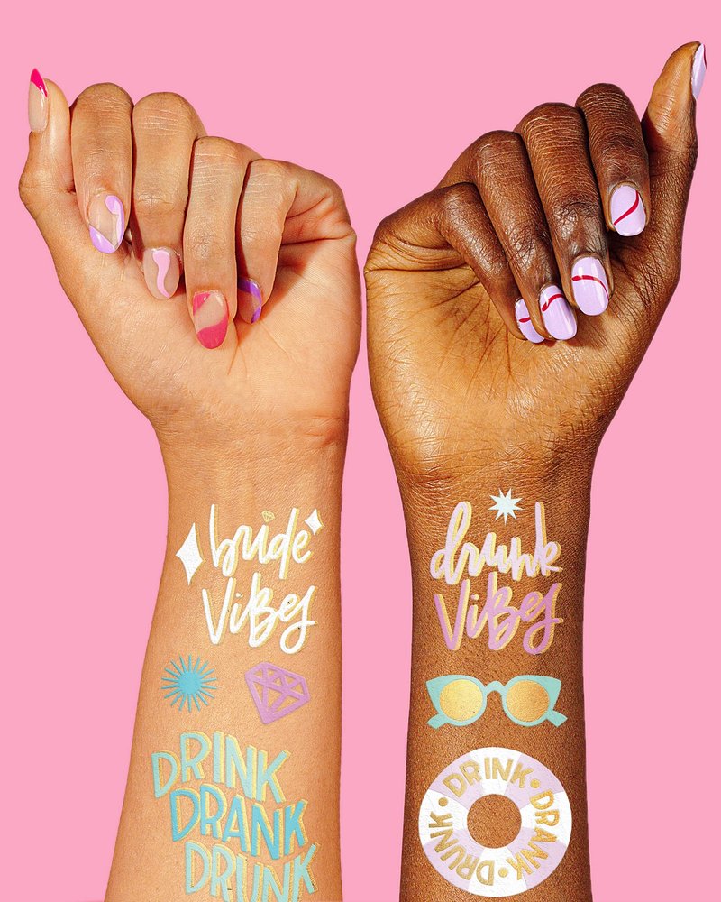xo, Fetti Bride Vibes Bachelorette Tattoos - 32 Glitter Styles | Bach Party Decoration, Bridesmaid Favor, Bride to Be Gift + Bridal Shower Supplies