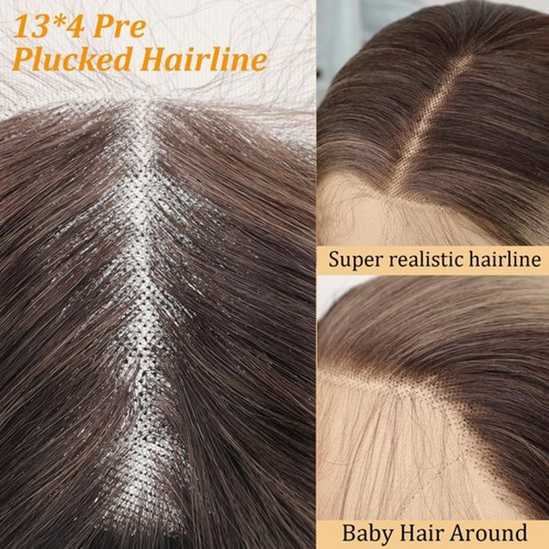 AISI HAIR 13x4 Ombre Blonde Straight Lace Front Wig for Women Synthetic Pre Plucked Blonde Glueless Wig With Baby Hair for Beginner Friendly 28inch