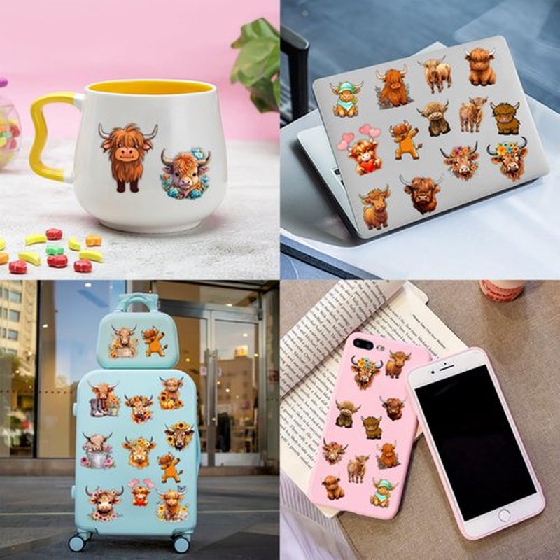 Cherisnowy 48PCS Highland Cow Party Set - 24PCS Temporary Tattoos & 24PCS Slap Bracelets - Farm-Themed Birthday Supplies, Baby Shower Gifts, Classroom Rewards & Party Decor for Kids (Boys & Girls)