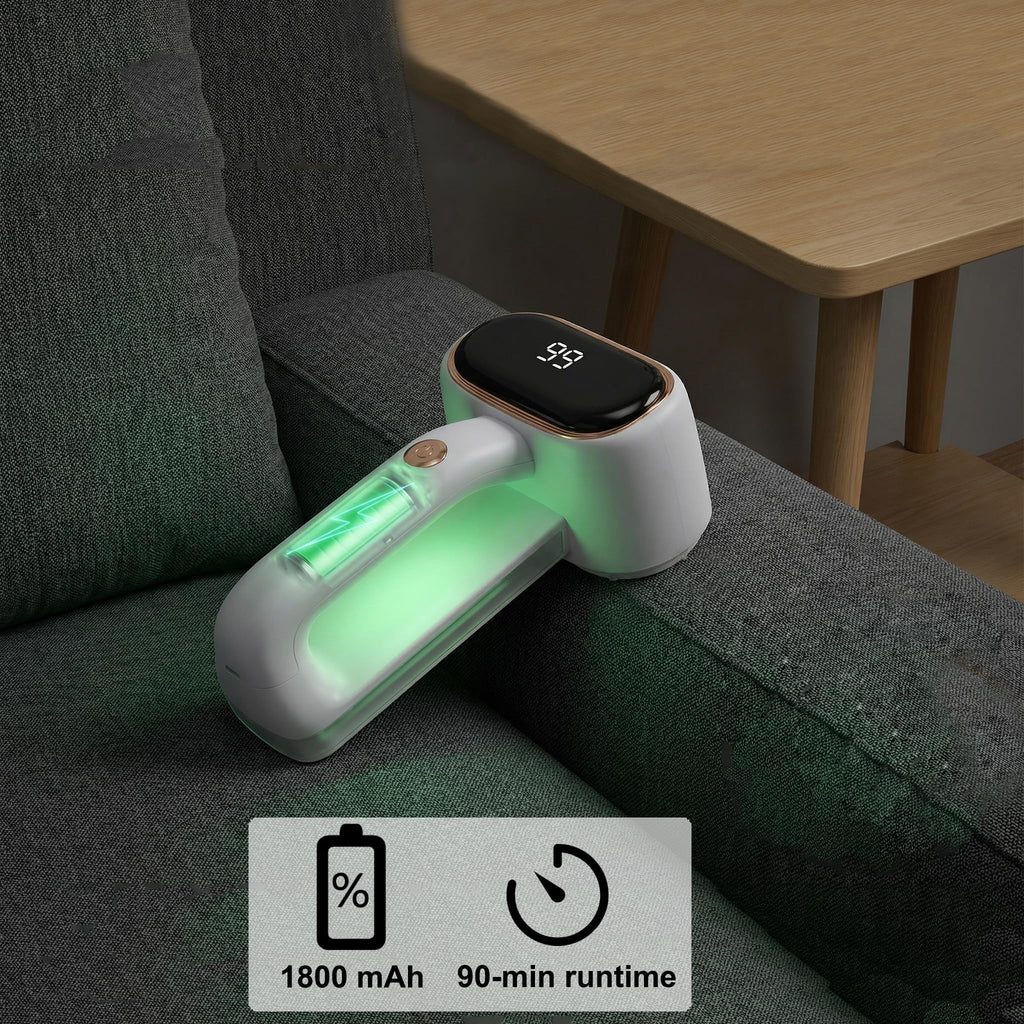 Fabric Shaver Lint Removers Rechargeable Sweater Shaver with Dual Head & LCD Display for Clothes Couch Pilling Furniture, 6-Leaf Blades Defuzzer, Pearl White, 1 Piece.
