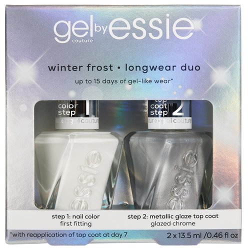 essie Nail Polish, 2 Piece Holiday Nail Polish Set, Winter Frost Longwear Duo, Includes Vegan White and Chrome Shades, 1 Kit