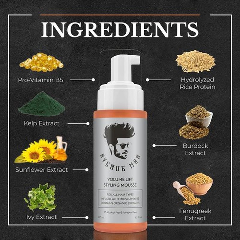 Avenue Man Volume Lift Mousse - 5.07 oz Hair Foam with Argan Oil & Silk Protein for Thickness | Alcohol & Paraben Free