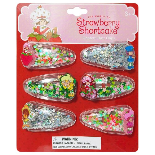 LUV HER Strawberry Shortcake Hair Accessories for Girls – 6pc Cute Confetti Hair Clips with Character Charms, Ages 3+
