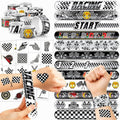 72PCS Checkered Flag Party Set - 48PCS Temporary Tattoos & 24PCS Slap Bracelets - Racing-Themed Birthday Supplies, Baby Shower Gifts, Classroom Rewards & Party Decor