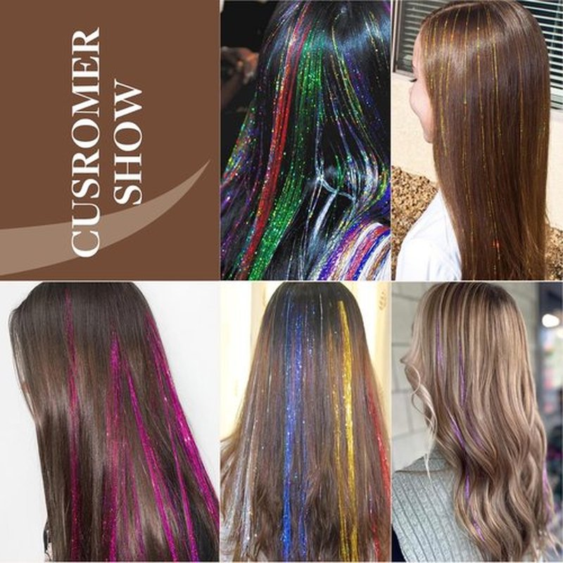 GOO GOO Hair Tinsel Kit 16 Colors, 3200 Strands of 48 Inch Tinsel Hair Extensions, Fairy Hair for Girls with Tools, Sparkling Glitter Highlights for Christmas, Halloween, Cosplay, and Parties