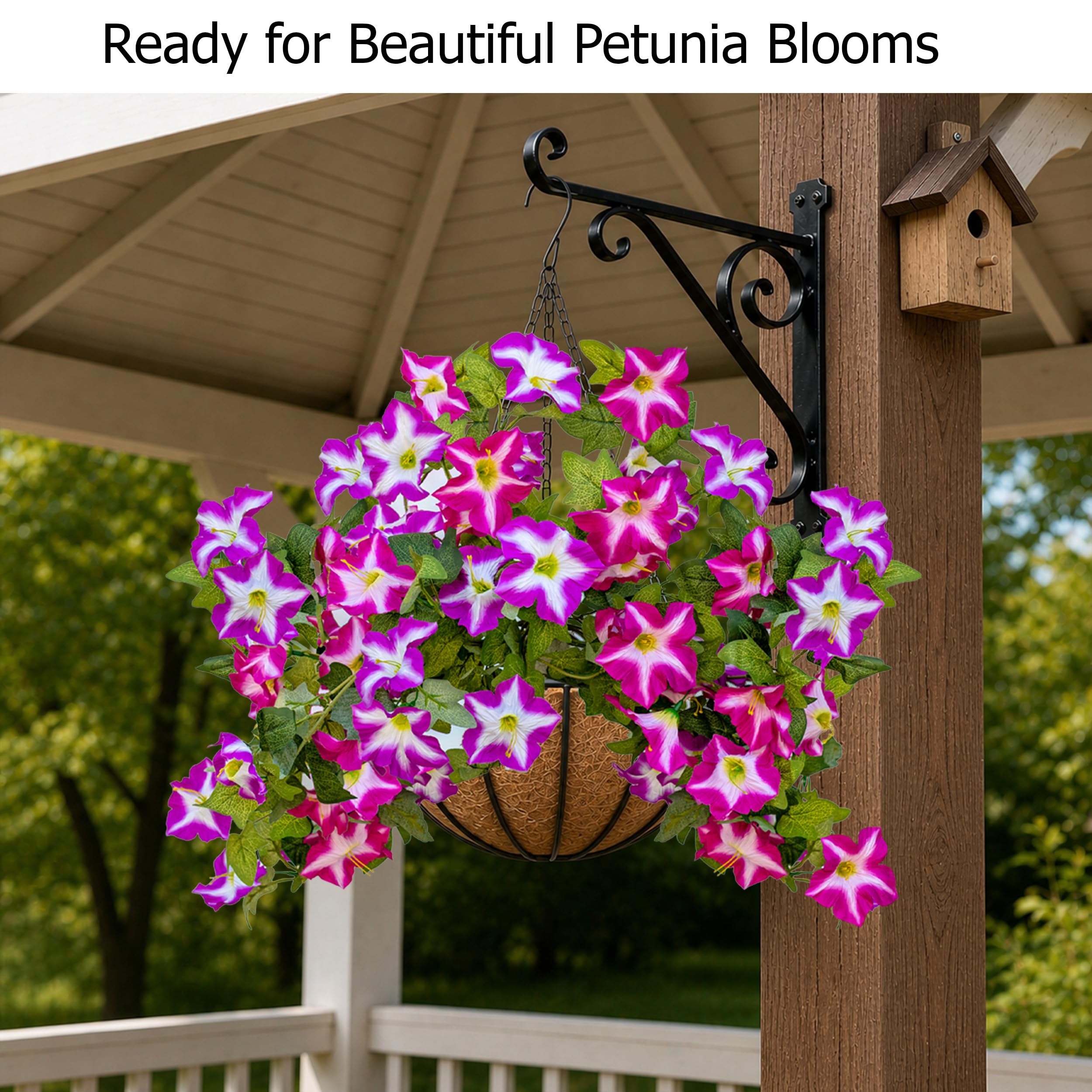 AXYLEX Artificial Petunias Outdoor, 2PCS Faux Hanging Flowers (Fuchsia)