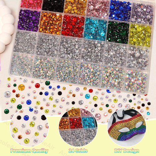 26000PCS Colorful Resin Flatback Rhinestones for Crafting, Resin Rhinestones for Bedazzling Kit, 2/3/4/5/6mm Flatback Gems Jewels for DIY Mugs Tumblers Clothing Shoes Nail Art