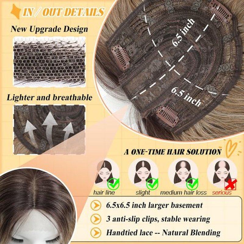 Hair Toppers for Women, 20 Inch Toppers Hair pieces for Women with Thinning Hair Big Base Curly Wavy Wiglets Cover 360° 3D Middle Part Clip in Bangs (Highlights Blonde Brown with Dark Root)