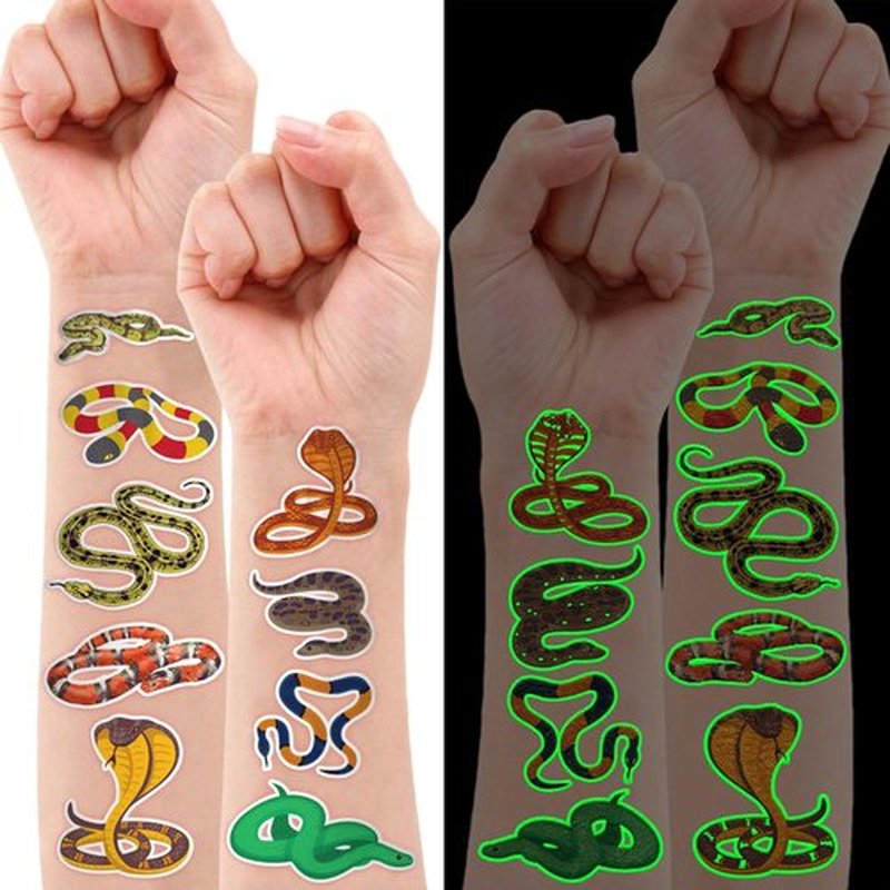 96 PCS Snake Luminous Neon Temporary Tattoos – Glow in the Dark Snake Tattoo Stickers Birthday Party Decorations, Supplies & Favors for Halloween, Parties, Cosplay, Costume Events (Glow in the dark)