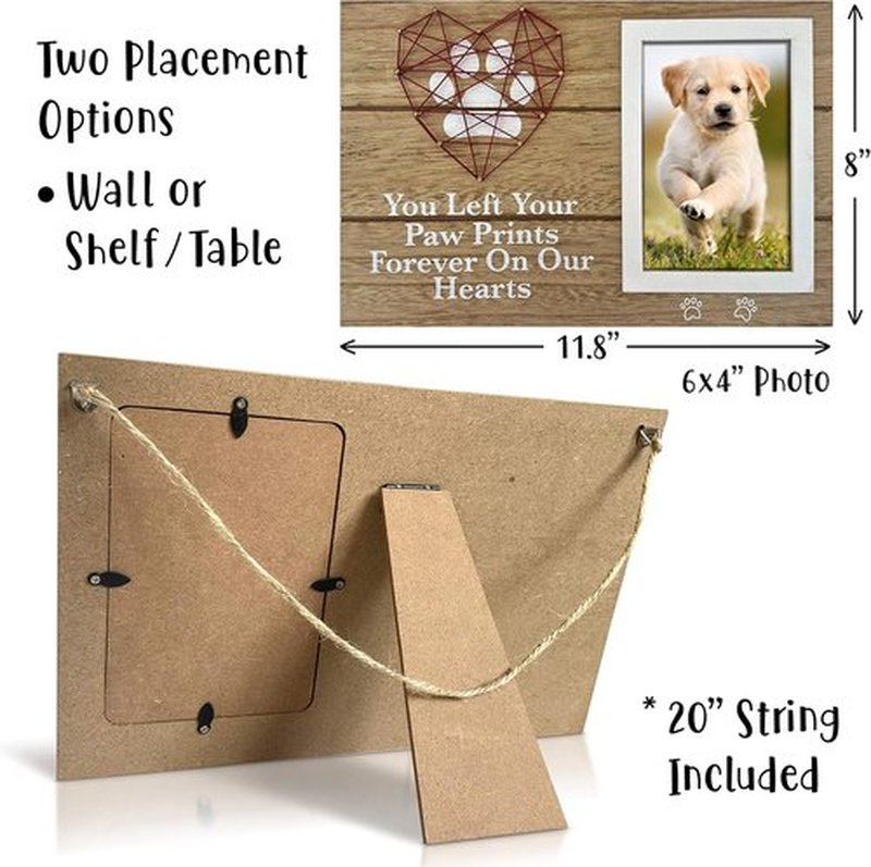 OakiWay Pet Memorial Picture Frame - 4x6 Paw Prints & Woven Heart Design | Remembrance Gift for Dog & Cat Loss