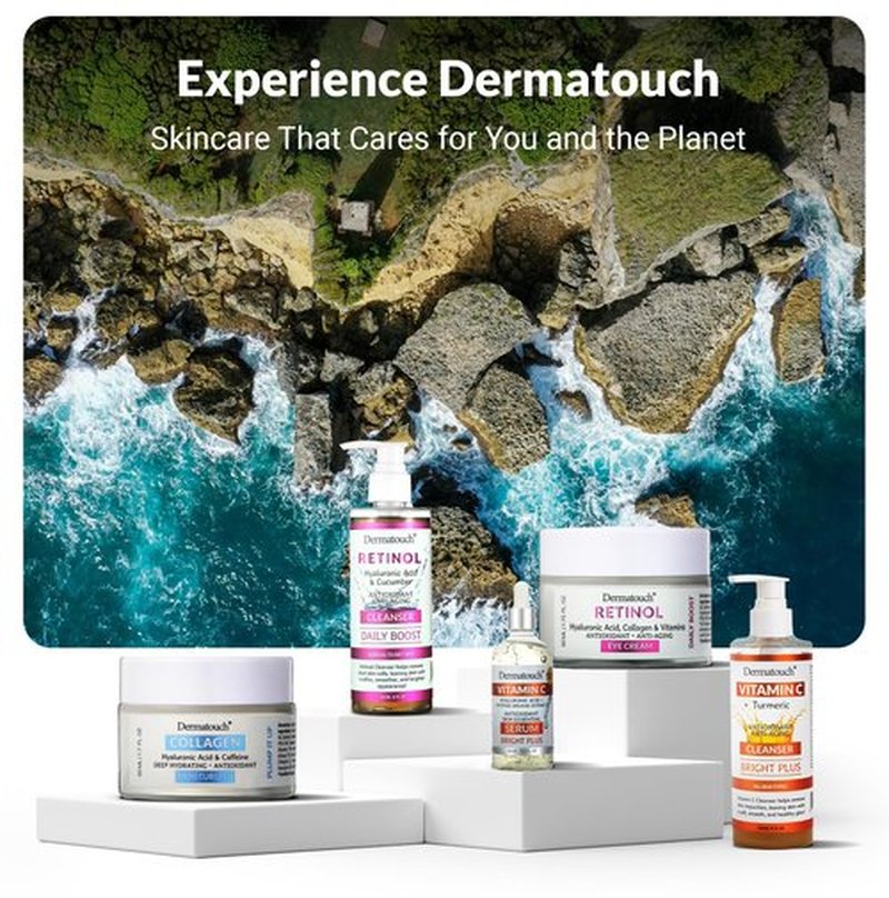 DERMATOUCH® Vitamin C Cleanser Water with Turmeric, Gentle Foaming Facial Cleanser for Daily Use, Helps Remove Impurities, All Skin Types, Made in USA, 8 Fl Oz