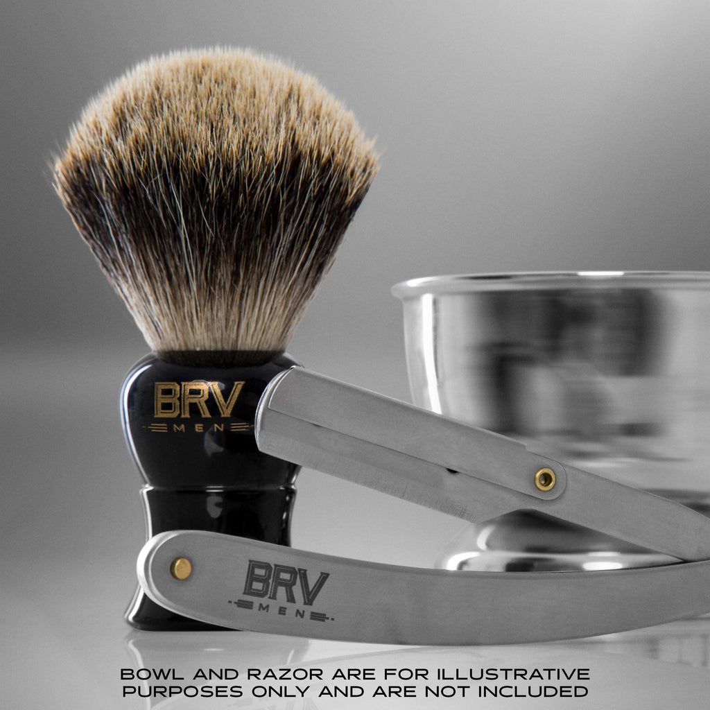 BRV MEN Pure Badger Shaving Brush LARGE (24mm knots) - Heavy Resin Handle - Use with Double-Edge Safety Razor, Straight Razor and Shaving Bowl - Black