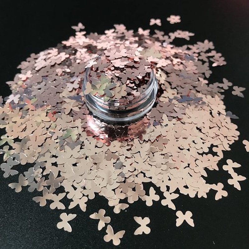 PrettyG 10 Grams/Pack - Rose Gold Butterfly Shape Glitter Sequins - Festival Rave Beauty Makeup Face Body Nail Art Decoration B0230