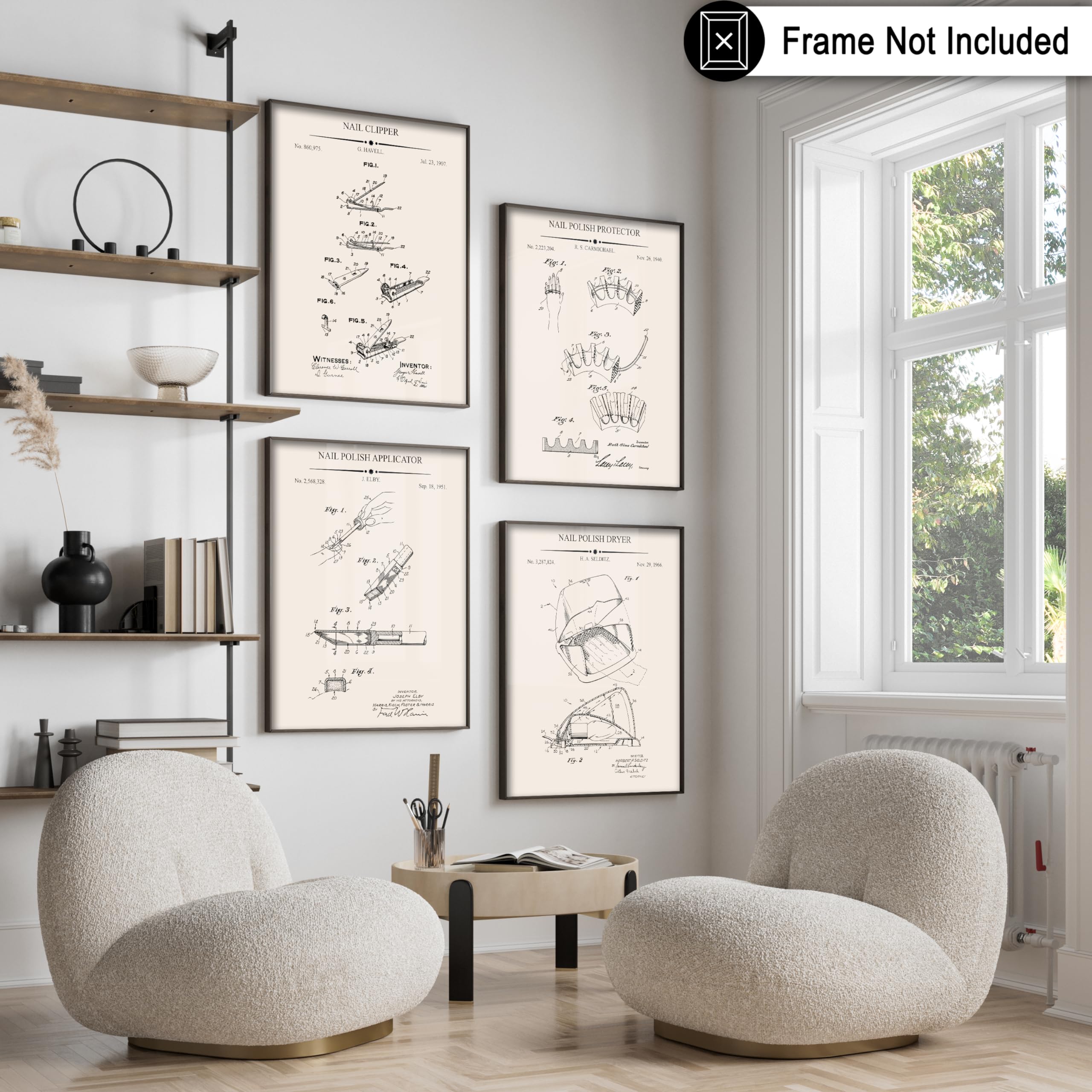 Poster Master 4-Piece Nail Polish Protector Patent Print - Nail Clipper Blueprint Poster - Polish Applicator & Dryer Art - Technical Drawing Wall Design - Salon Decor - 8x10 UNFRAMED Wall Art