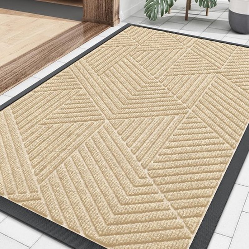 Smiry Heavy-Duty Natural Rubber Front Door Mat - Traps Dirt & Moisture | Easy Clean, Irregular Triangle (29.5x17, Beige)