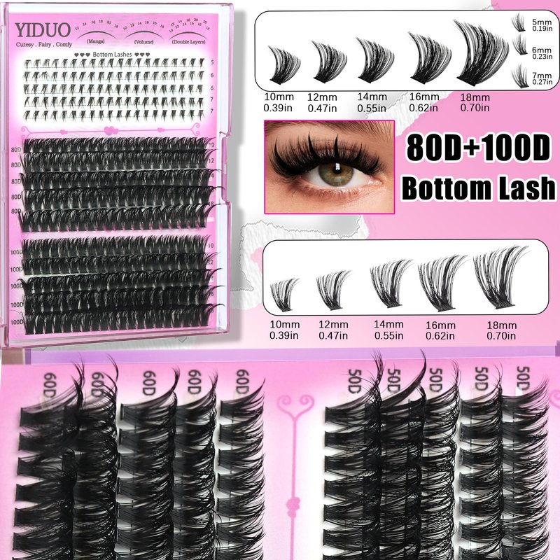 YIDUO Lash Cluster Kit Makeup Bag Set 1686pcs 40D+50D+60D+80D+100+Spikes+Bottom Full Eyelash Cluster Kit Volume Wispy DIY Lashes Extensions 10-20mm D Curl False Eyelash with 2X Bond&Seal DlY at Home