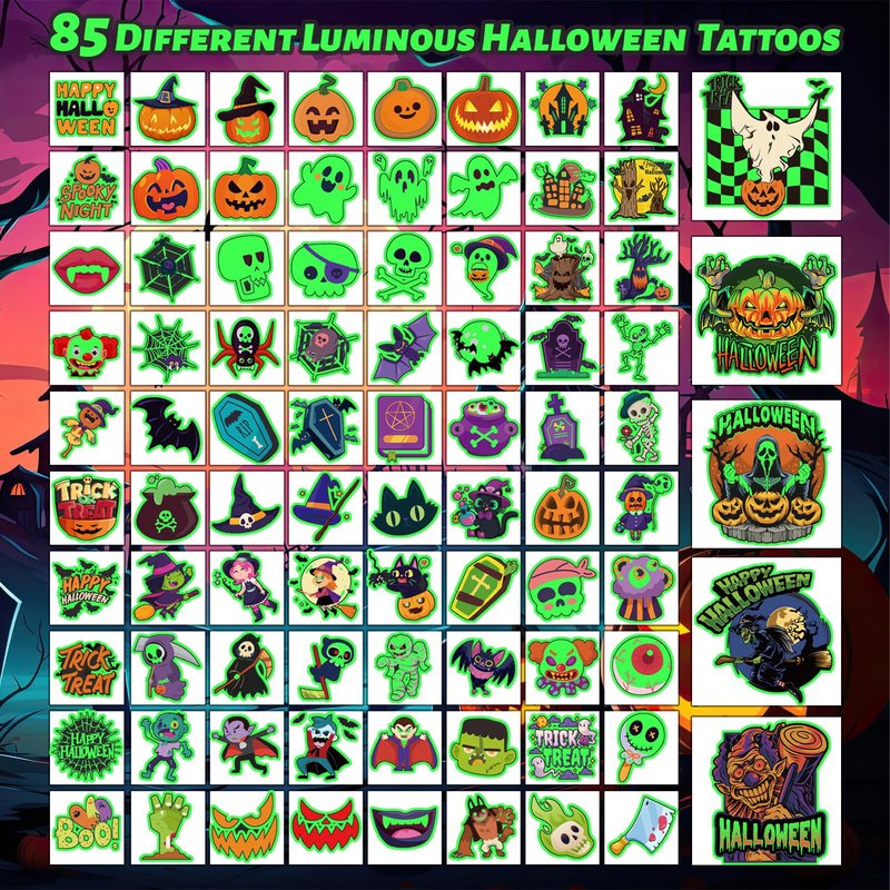 winthrop 340 Pcs Luminous Halloween Temporary Tattoos for Kids, Individually Wrapped Glow In the Dark Waterproof Safety Tattoos,Trick or Treat, Best Choice for Halloween Candy Bag, 85 Designs